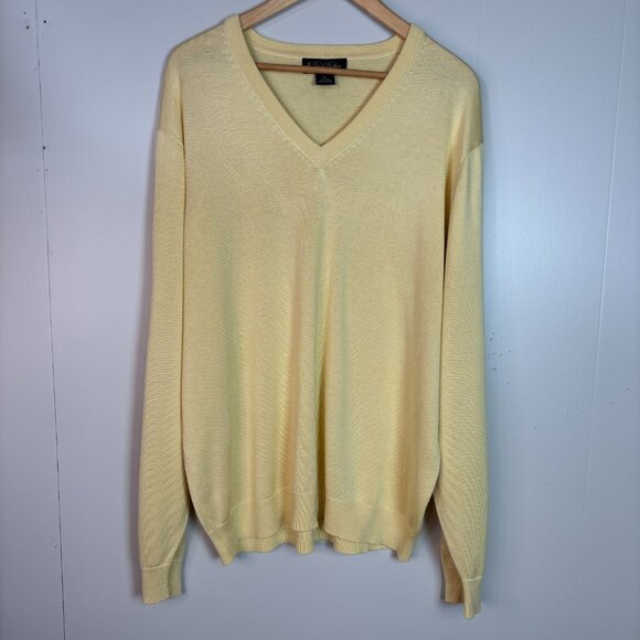 Brooks Brothers Sweater XL Yellow Silk Cotton Blend V-Neck Pullover Men's - Picture 1 of 11